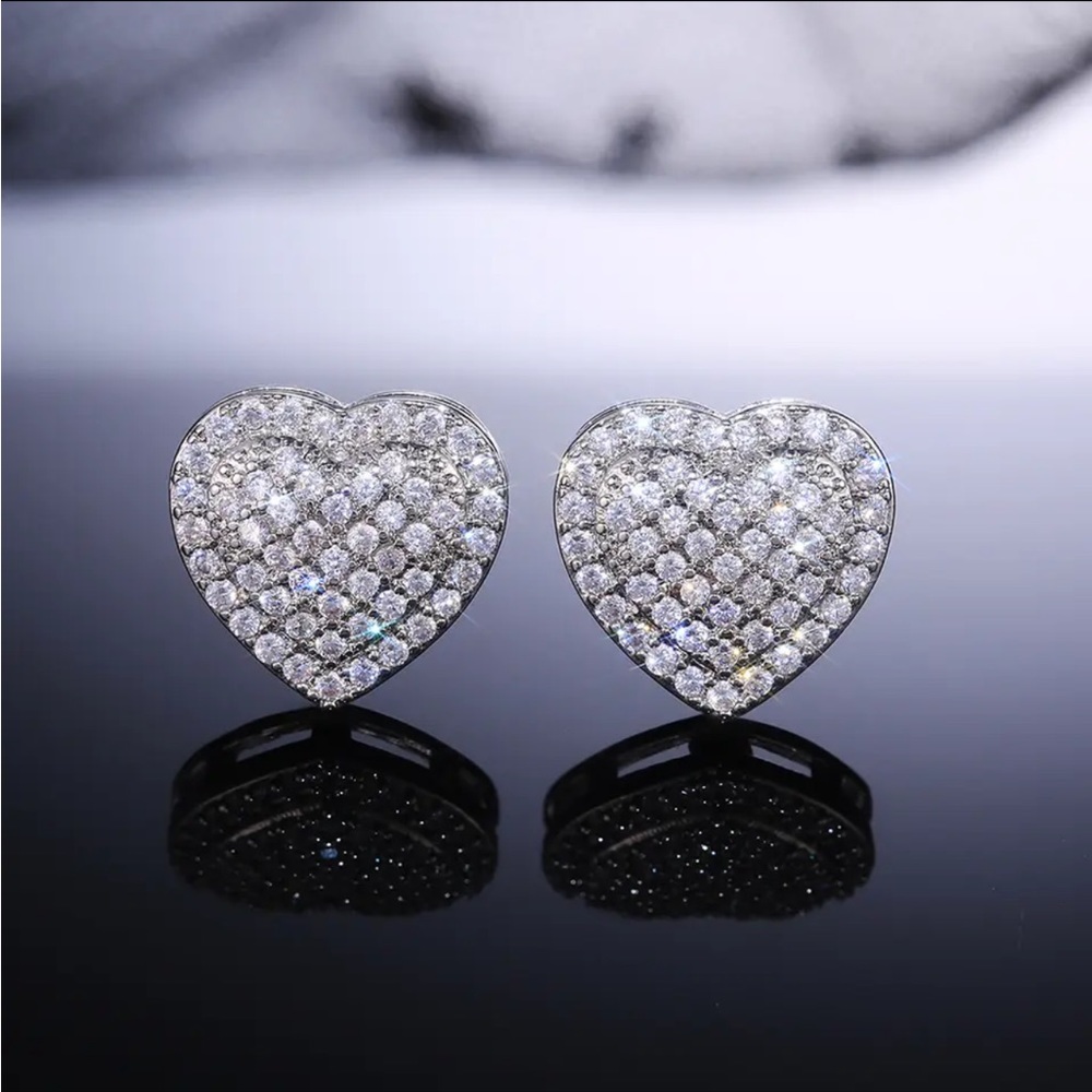 Sterling Silver Heart Cubic Zirconia Earrings